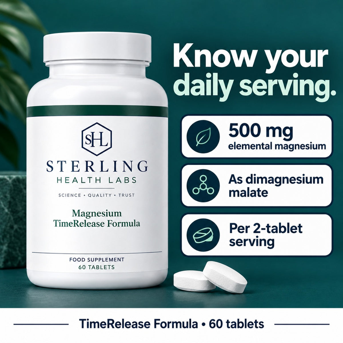 500 mg elemental magnesium as dimagnesium malate per two-tablet serving