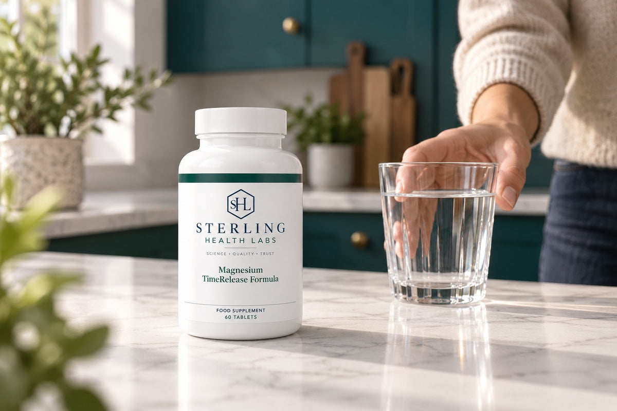 Sterling magnesium and a glass of water in a daily routine